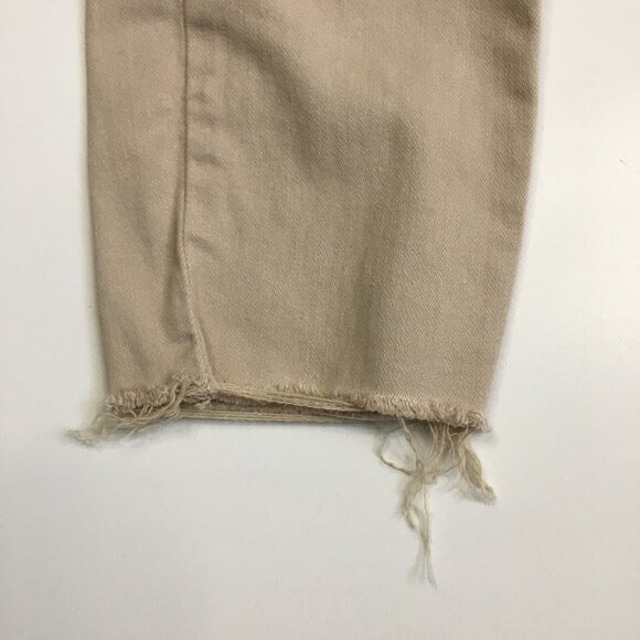 PAIGE 5 Pocket Oak Sand Destructed KYLIE Crop Raw Fray Hem Distressed Jeans - Picture 10 of 14